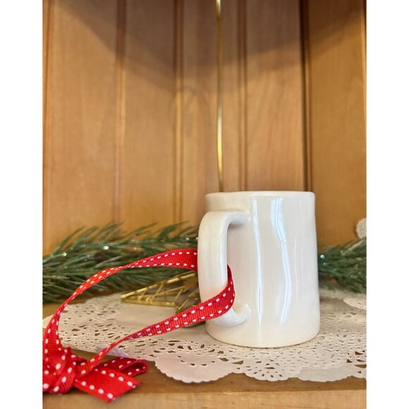Rae Dunn Mr Mrs Ceramic Mug Ornament Red White Ribbon First Christmas Together - Picture 5 of 8